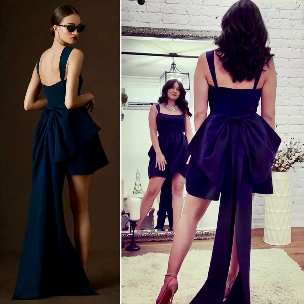 Sachin & Babi Blaine Mini Dress Navy Bow Train Cocktail Party Formal 8 M Blue